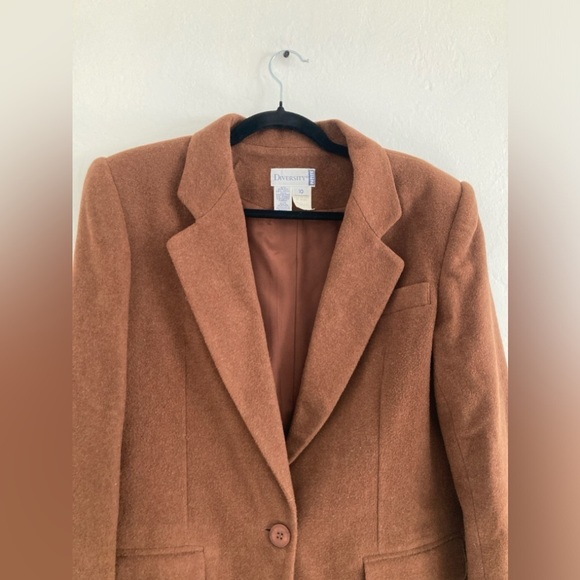 Vintage Brown Wool Blend Blazer Shoulder Pads Women's Size 10 PETITE Diversity - Picture 3 of 14